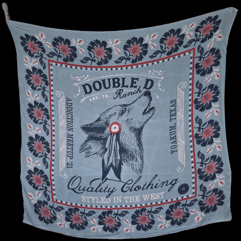 Double D Ranch Wolf Design Addiction Meet Up Commemorative Scarf in Blue and Red